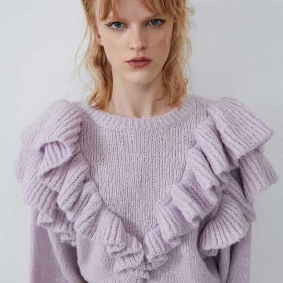 Zara Ruffle Sweater Liliac - Picture 1 of 4